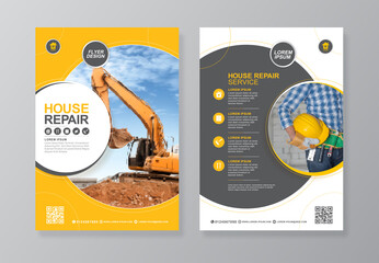 Construction tools cover and back page a4 flyer design template for print