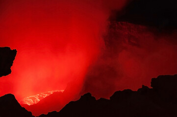 Breathtaking view over amazing red lava lake boiling in crater of active Erta Ale volcano at Danakil depression, Ethiopia