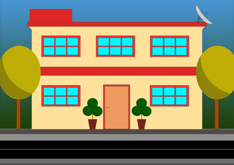 Obraz premium House with road, plants and background