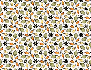 Geometric floral seamless vector pattern, Flowers and leaves botanical garden background texture.