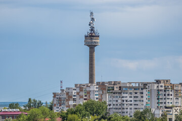 Aerial view of the Galati city in summer season and Television Tower, Romania