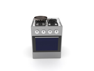 3D Rendering of gas stove with pan on it