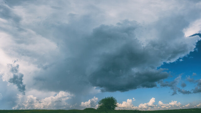 stormy clouds over the green grass © Andrey