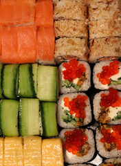 Different types of rolls are served on the dishes. Chinese food.