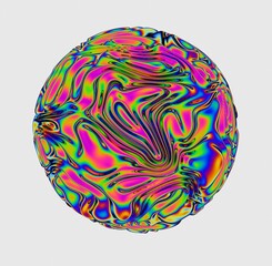 3D rendering of Glossy distorted holographic sphere.