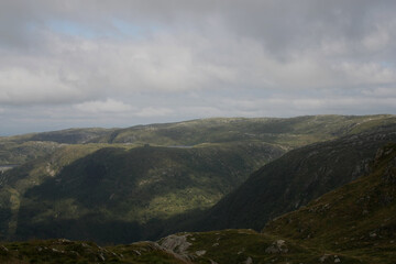 Naklejka premium The landscape of Norwegiancountryside featuring lake in Bergen, Hordaland. View from between Urliken and Floyen mountains.