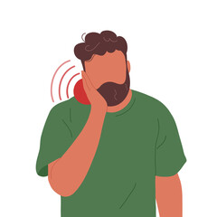 Man with toothache touching his chick