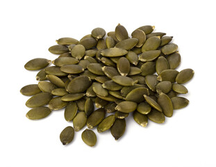 raw pumpkin seeds isolated on a white background. proper nutrition and weight loss