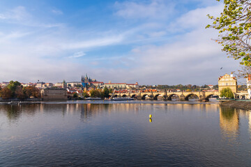Fototapeta na wymiar View of the Vltava river and Old Town in Prague. Czech Republic