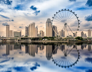 Singapore skyline with reflections in the water 