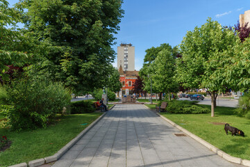 Vrsac, Serbia - June 04, 2020: The pedestrian zone in Vrsac, Serbia. Centuries old meeting place of the townsfolk. Russian Park.