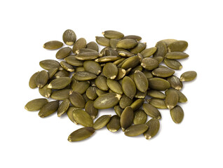 raw pumpkin seeds isolated on a white background. proper nutrition and weight loss