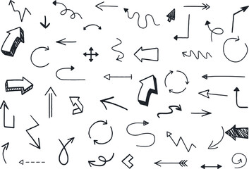 Arrow icons vector illustration.  Hand drawn different style and direction arrows