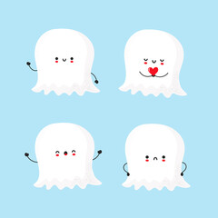 Cute smiling funny ghost collection.