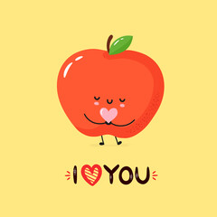 Obraz premium Cute smiling apple holding heart in hands