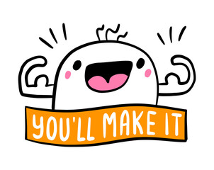 You will make it hand drawn vector illustration in cartoon doodle style man strong label