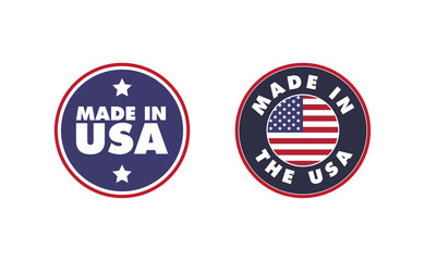 Made in the USA badge collection. American proud badge. United States of America flag color symbol.