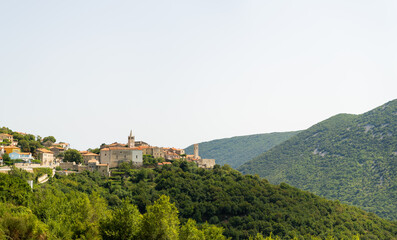 Fototapeta na wymiar Panoramic image of Brsec village surrounded by nature, Croatia.