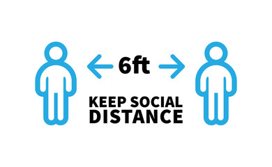 Social distancing safety measure sign. Keep your distance 6 feet away. Person standing vector icon.