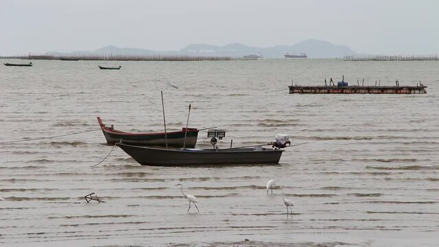 Fishing boat river ship at sea in Pattaya Thailand 