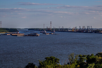 Fototapeta na wymiar Naval port on the Danube river, Galati, Romania
