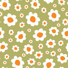 Retro 60s floral. Vector repeat pattern. Great for home decor, wrapping, fashion, scrapbooking, wallpaper, gift, kids, apparel.