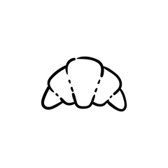 Croissant icon in doodle hand drawn style. Bakery shop symbol. Breakfast vector symbol.