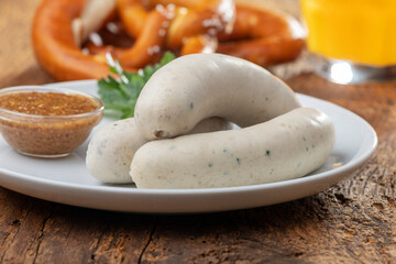 bavarian white sausage with pretzel