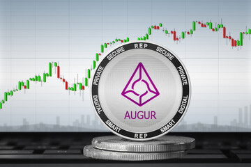 AUGUR cryptocurrency; augur REP coin on the background of the chart