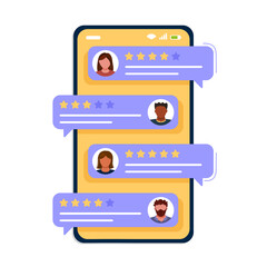 Phone screen with customers' ratings and reviews