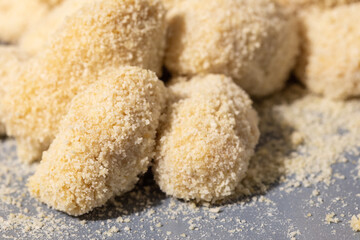 Close-up view of non fried homemade breaded croquettes