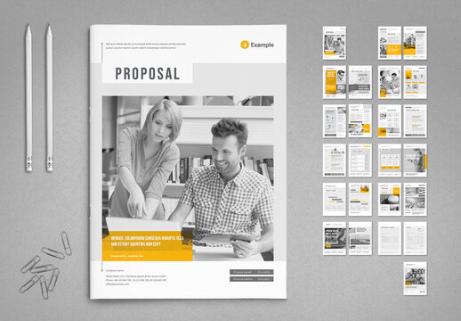 Agency Proposal Layout in Light Gray with Yellow Accents
