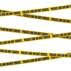 Yellow tape with police line do not cross text. Crime scene background. Template for your design.