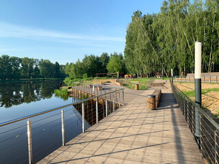 Moscow region, the city of Balashikha. Park zone Solnechnaya (Sunny) on the bank of Pekhorka river in summer morning