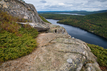 Weathered Granite and Scenic View, Beech Mountain Trail in Acadia National Park, Mount Desert Island, Maine