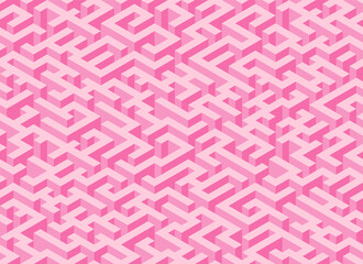 Seamless isometric maze. Pink abstract endless isometric labyrinth. Seamless geometric pattern. Vector illustration