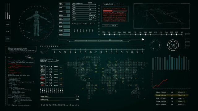 HUD technological UI screen.Futuristic SciFi pannel.Infographic data display.User interface with data code text.