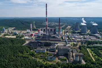 Chimneys and big heating plant powerhouse Siersza Trzebinia Poland aerial drone