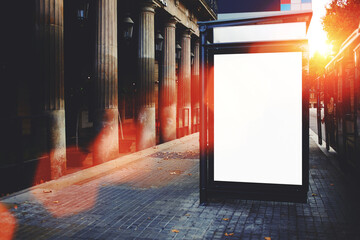 Blank bus stop billboard with copy space screen for your text message or promotional content,...