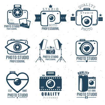 camera set logo, original icons. Vector illustration
