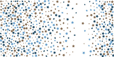 Confetti of shooting stars. Blue, beige stars. Luxury holiday background. Abstract texture on a white background. Design element. Vector illustration, eps 10.