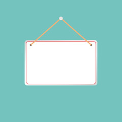 Illustration of a hanging sign against a light gray background.