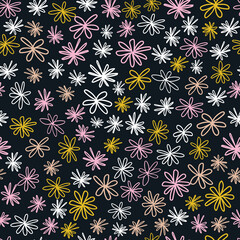 Floral doodle star bursts. Vector repeat. Great for home decor, wrapping, scrapbooking, wallpaper, gift, kids, apparel. 