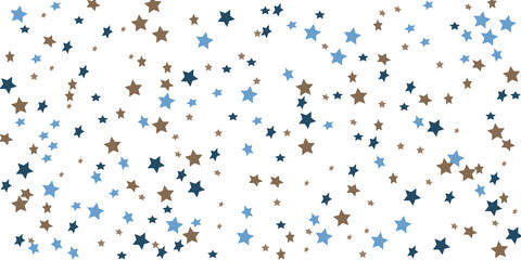Fototapeta premium Confetti of shooting stars. Blue, beige stars. Luxury holiday background. Abstract texture on a white background. Design element. Vector illustration, eps 10.