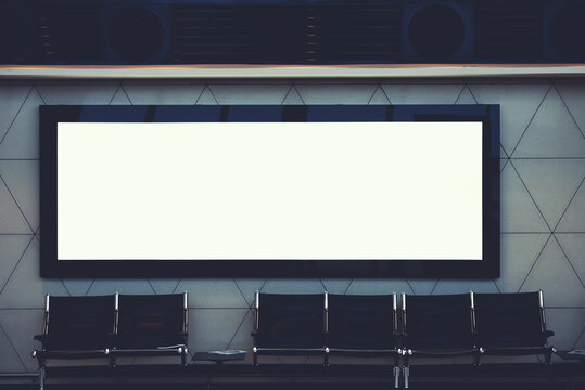Blank empty digital billboard for your advertising on publicity content in waiting hall. White Mock up electronic media board with copy space for your design information