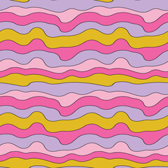 Wavy, psychedelic 70s lines. Vector repeat. Great for home decor, wrapping, scrapbooking, wallpaper, gift, kids, apparel. 