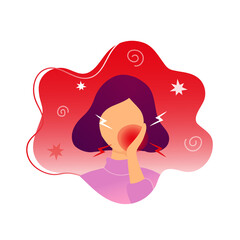 Woman with toothache touching her chick