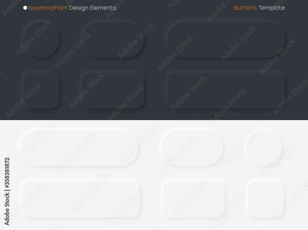 Aufkleber Neomorphic buttons set. Neomorphism design elements for websites, mobile application, social network and other UI. Collection of white and black buttons with shadow and light effects. Vector.