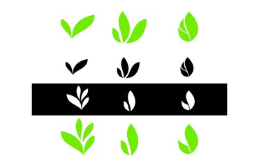 Set of Green Eco Leaf Element Logo Icon