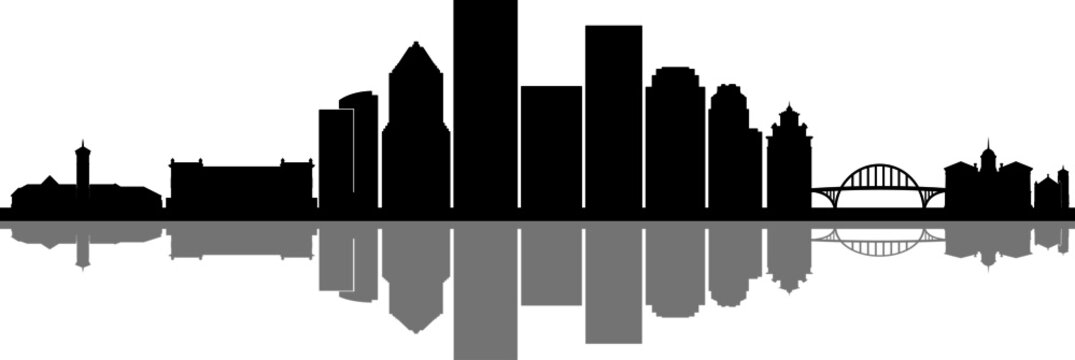 black city skyline silhouette with reflection